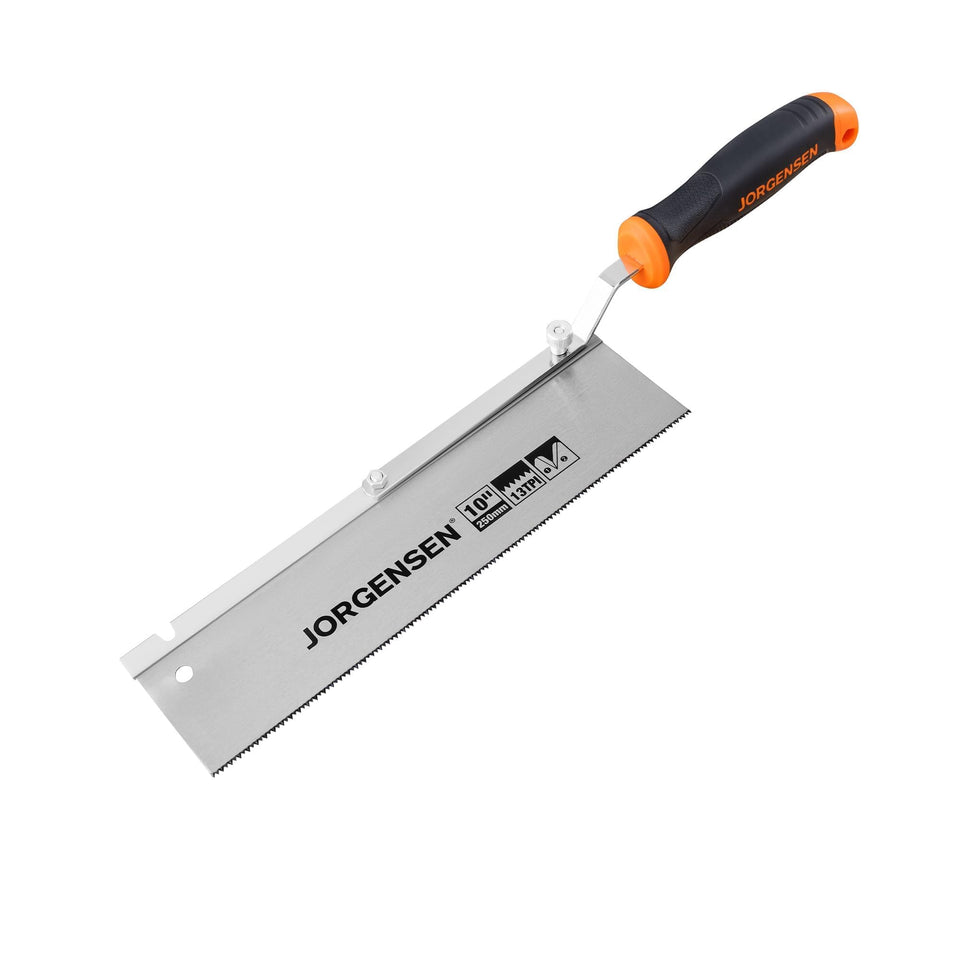 Jorgensen 10-Inch dovetail jamb saw with spring-loaded blade enables quick left or right cuts.