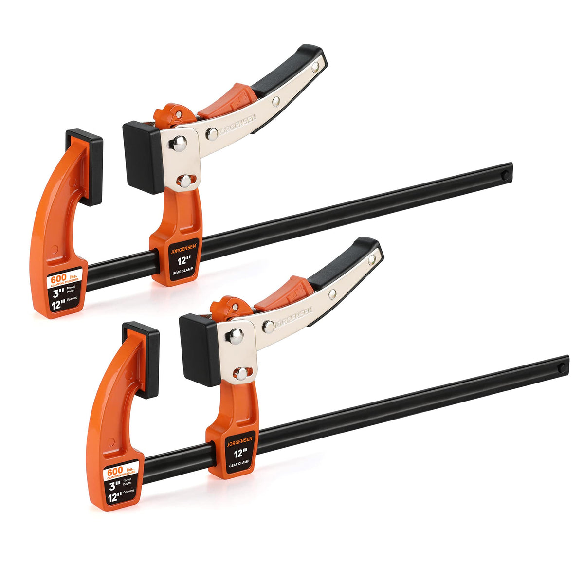 Jorgensen 12-inch bar clamp in use securing wood for precise joints.