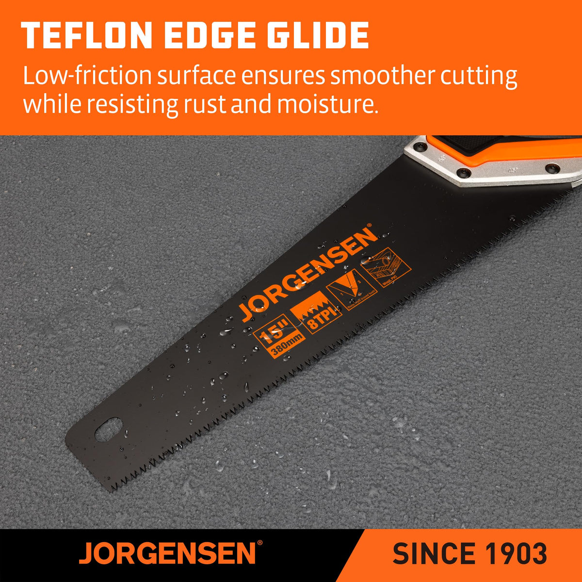 Jorgensen 15in hand saw edge-protector adds safe transport and storage.