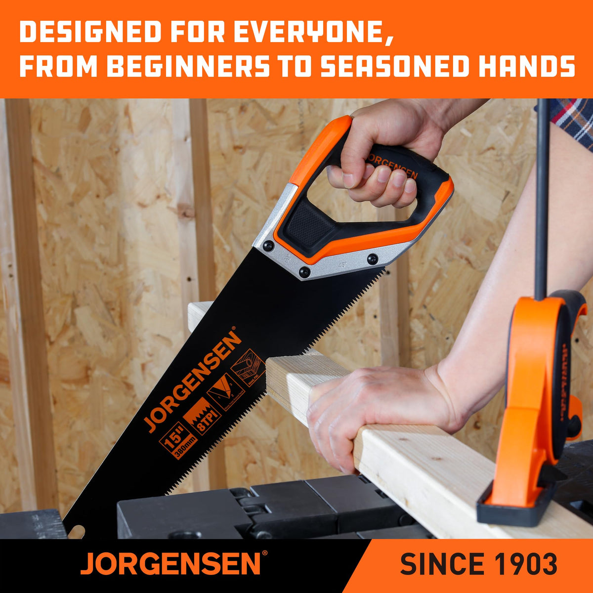 Jorgensen 15in hand saw woodworking detail offers reliable performance.