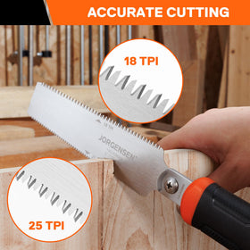 Jorgensen 18 TPI hardwood side for precise oak and maple cuts.