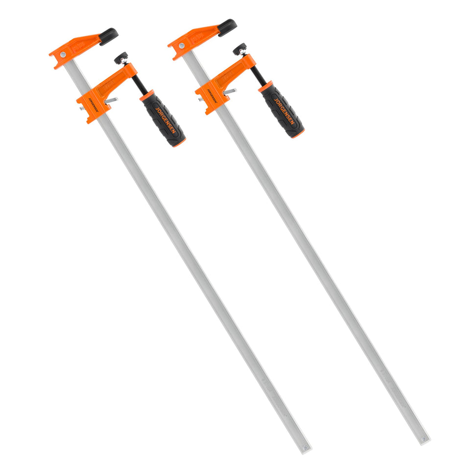 Jorgensen 2-pack bar clamp front view shows sturdy 24-inch reach for tight spaces.