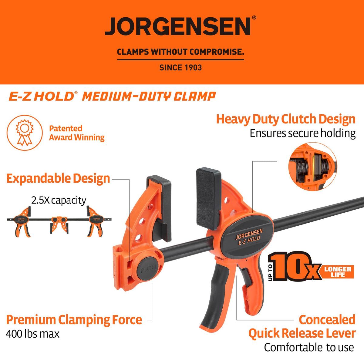 Jorgensen 24in clamp-spreader side view highlights compact form and comfortable operation.