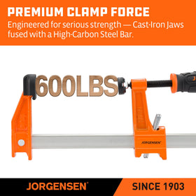 Jorgensen 2-pack 12-inch clamps with smooth adjustment for precise alignment.