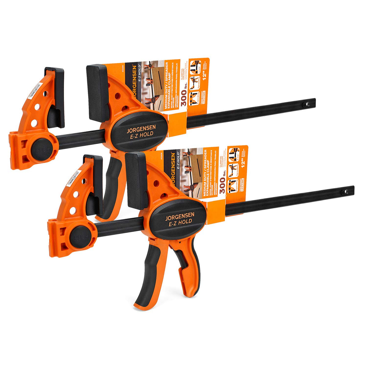 Jorgensen 2-pack ratchet bar clamps set in front view ready for precise woodworking.