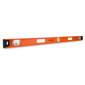 Jorgensen 48-inch level with V-groove for precise pipe contact and stable readings.