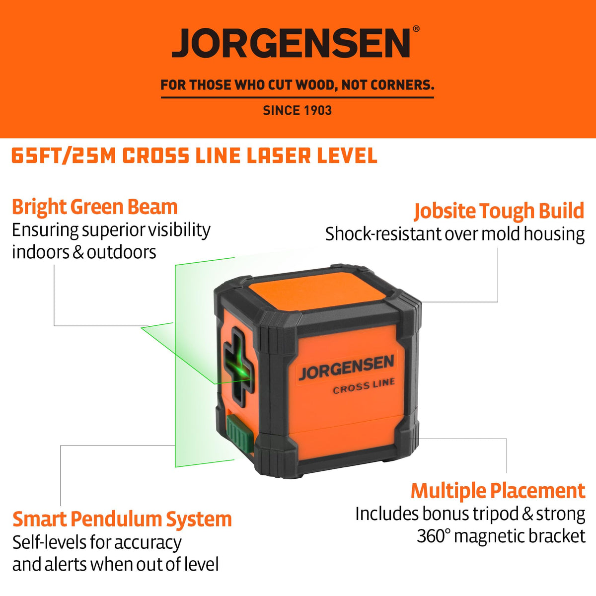 Jorgensen adjustable tripod reaches 39 inches for versatile indoor projects.