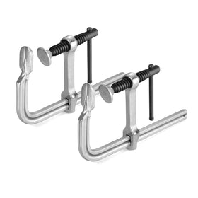 Jorgensen bar clamps with a 6-inch drop-forged steel frame provide durable woodworking holds.