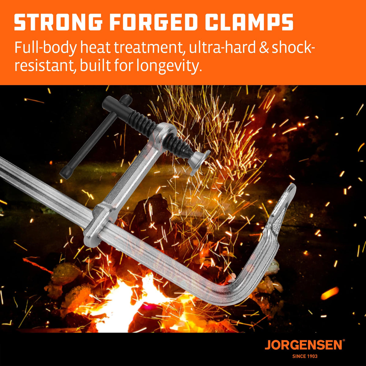 Jorgensen bar clamps chrome finish highlights durable, heat-treated construction.