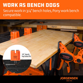Jorgensen bench-dog hole 3-4in provides stable support during cutting.