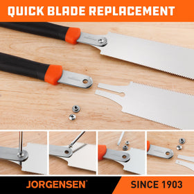Jorgensen replaceable blade release allows quick blade changes.