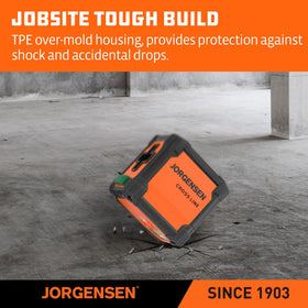 Jorgensen green laser is up to three times brighter for clear indoor lines.