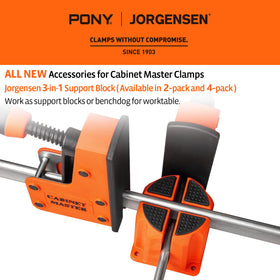 Jorgensen Cabinet Master parallel clamp mount enables quick, secure cabinet gluing.