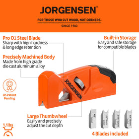 Jorgensen chamfer plane shows 45° flat cutter for clean joint corners.