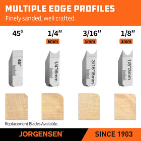Jorgensen chamfer plane storage compartment keeps blades organized and secure.