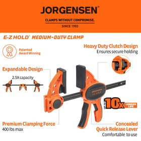 Jorgensen EZ Hold two-way clamp-spreader setup demonstrating versatility