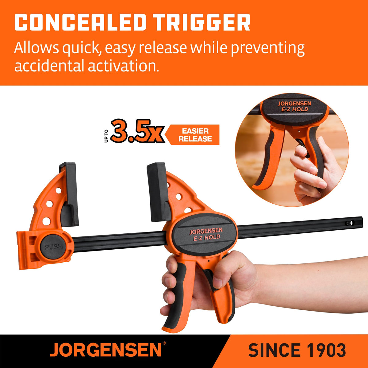 Jorgensen inline-advancing handle showcases comfortable travel per squeeze