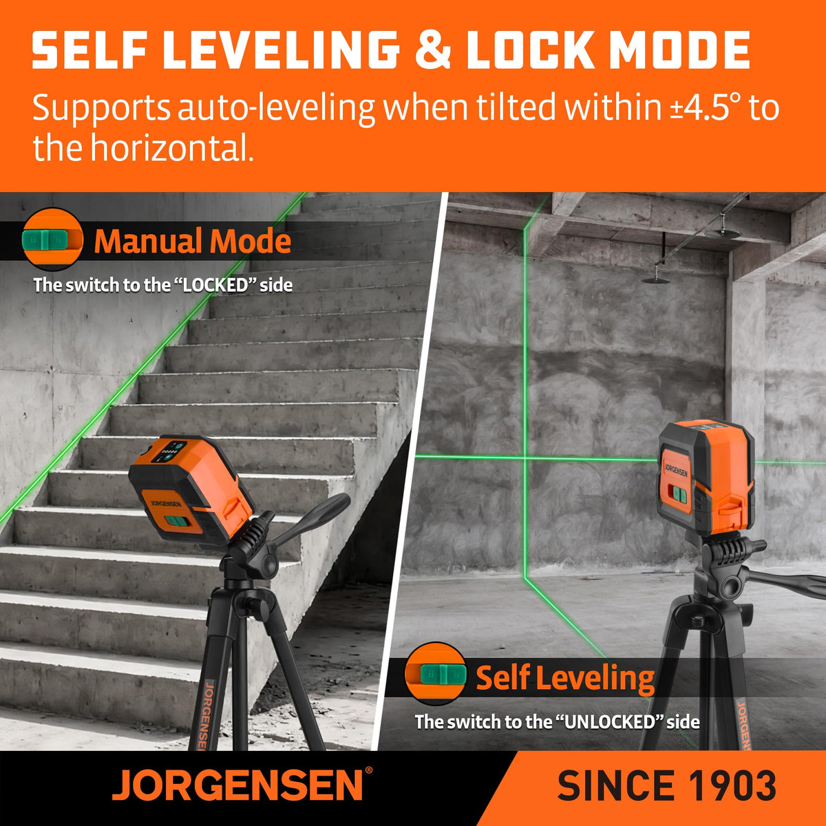 Jorgensen aa batteries power the green laser for long sessions.