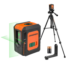 Jorgensen laser level green beam at 100 ft enables precise indoor layouts.