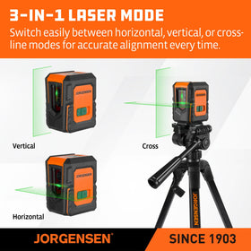 Jorgensen laser level magnetic base enables quick, hands-free alignment.