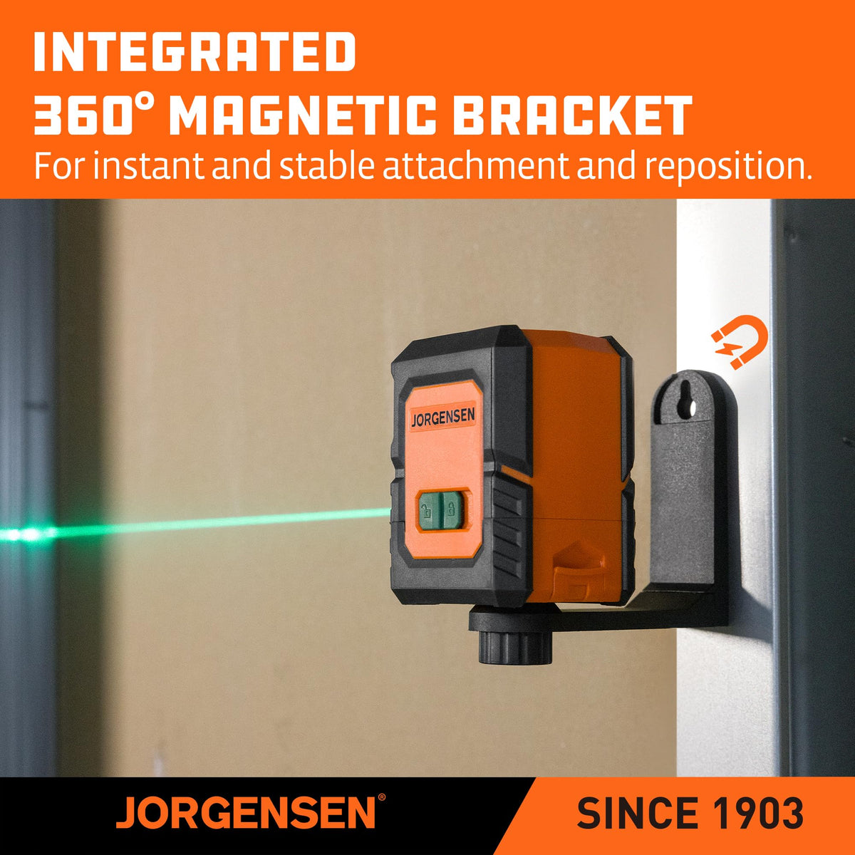 Jorgensen laser level manual locked mode holds lines for angled installs.
