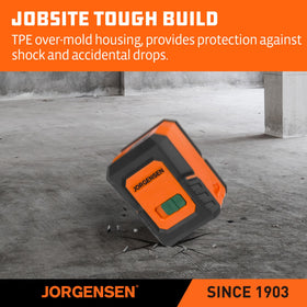 Jorgensen laser level self-leveling mode auto aligns within 4 degrees.