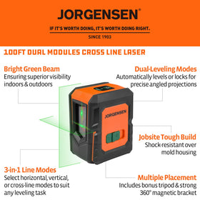 Jorgensen laser level tripod extended to 39 inches for flexible setups.