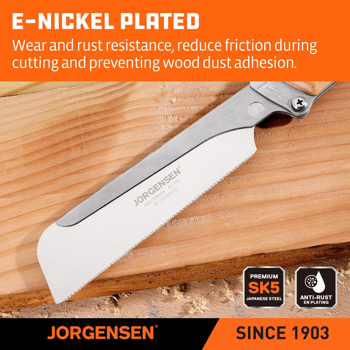 Nickel-plated blade surface on Jorgensen reduces friction