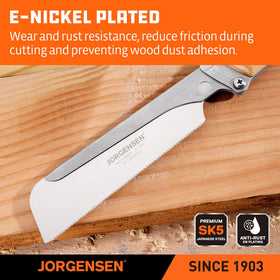 Nickel-plated blade surface on Jorgensen reduces friction