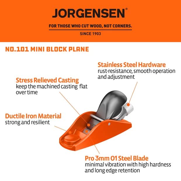 Jorgensen No.101 mini wood planer adjustable depth knob enables precise material removal.