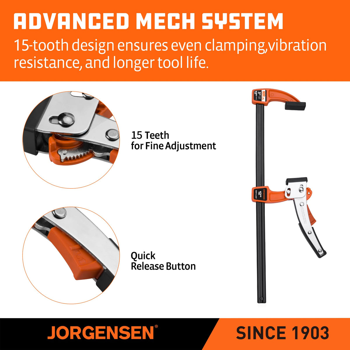 Ratcheting bar clamp supports precise woodworking alignment.