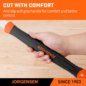 Jorgensen pull saw in woodworking setup demonstrates smooth, precise cuts.
