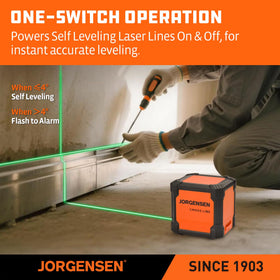 Jorgensen self-leveling with flash indicator helps maintain accuracy during setup.
