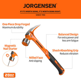 Jorgensen straight claw hammer with side nail puller for quick nail removal