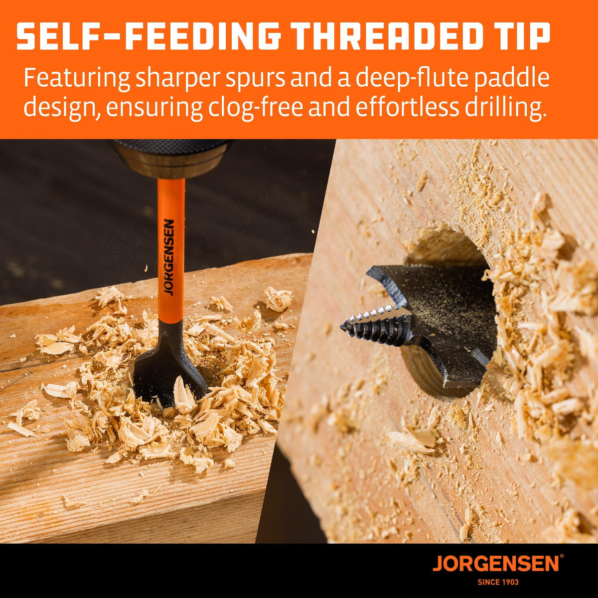 Jorgensen carbon steel spade bits deliver durable performance for woodworking, electrical, and plumbing tasks.