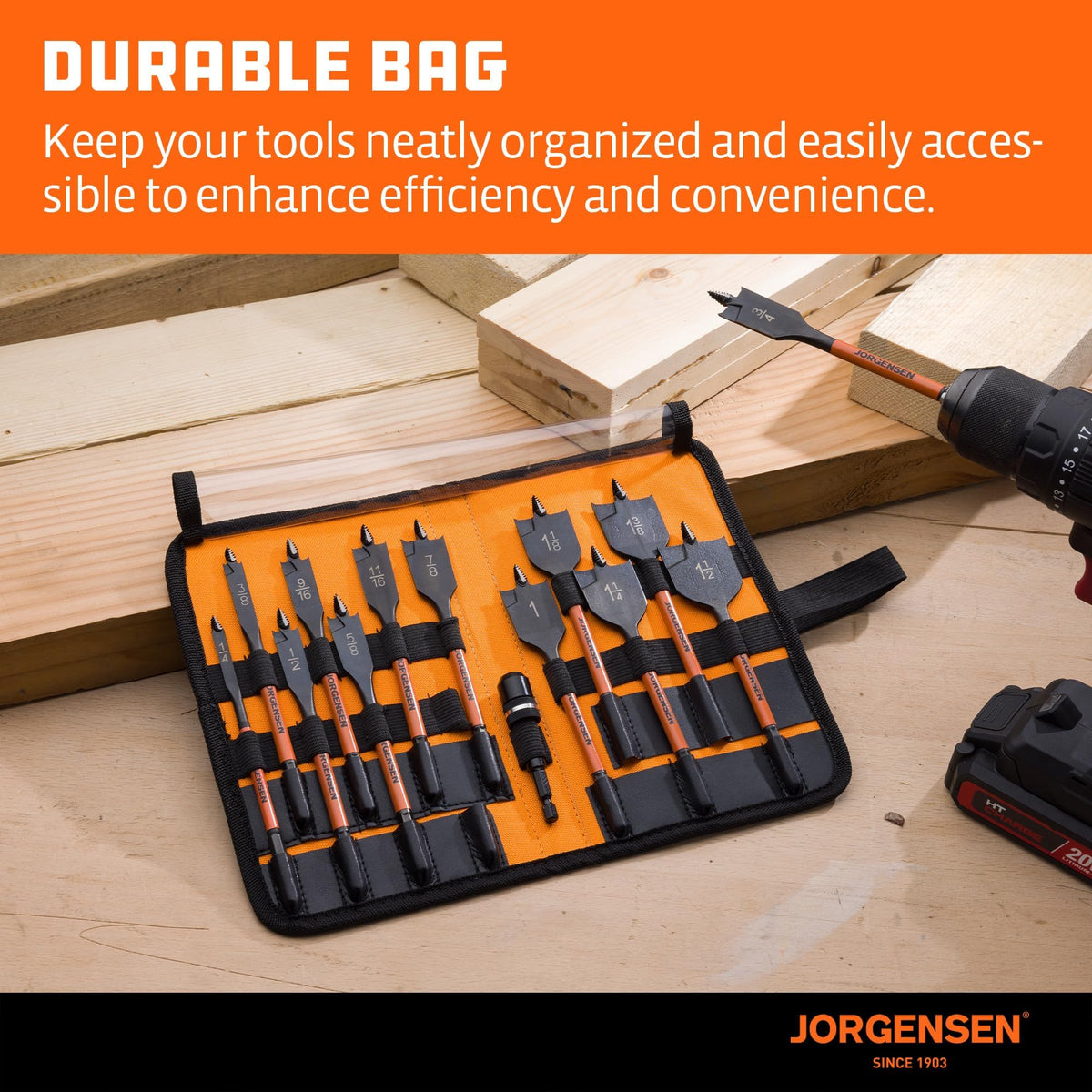 Jorgensen quick-load connector enables one-handed bit changes with a secure fit.