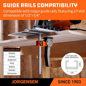 Jorgensen throat depth 2-7/8 inches clamps tall workpieces confidently.