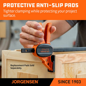 Jorgensen clamp in use on woodworking project shows versatility.