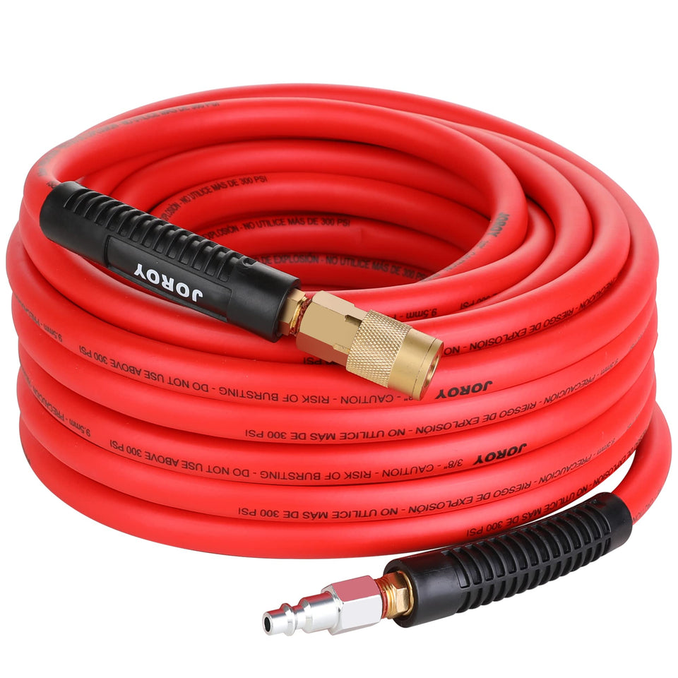 JOROY hybrid air hose full view shows 50 ft reach for flexible projects