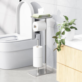 Josmimic toilet paper holder stand with top shelf offering convenient bathroom storage