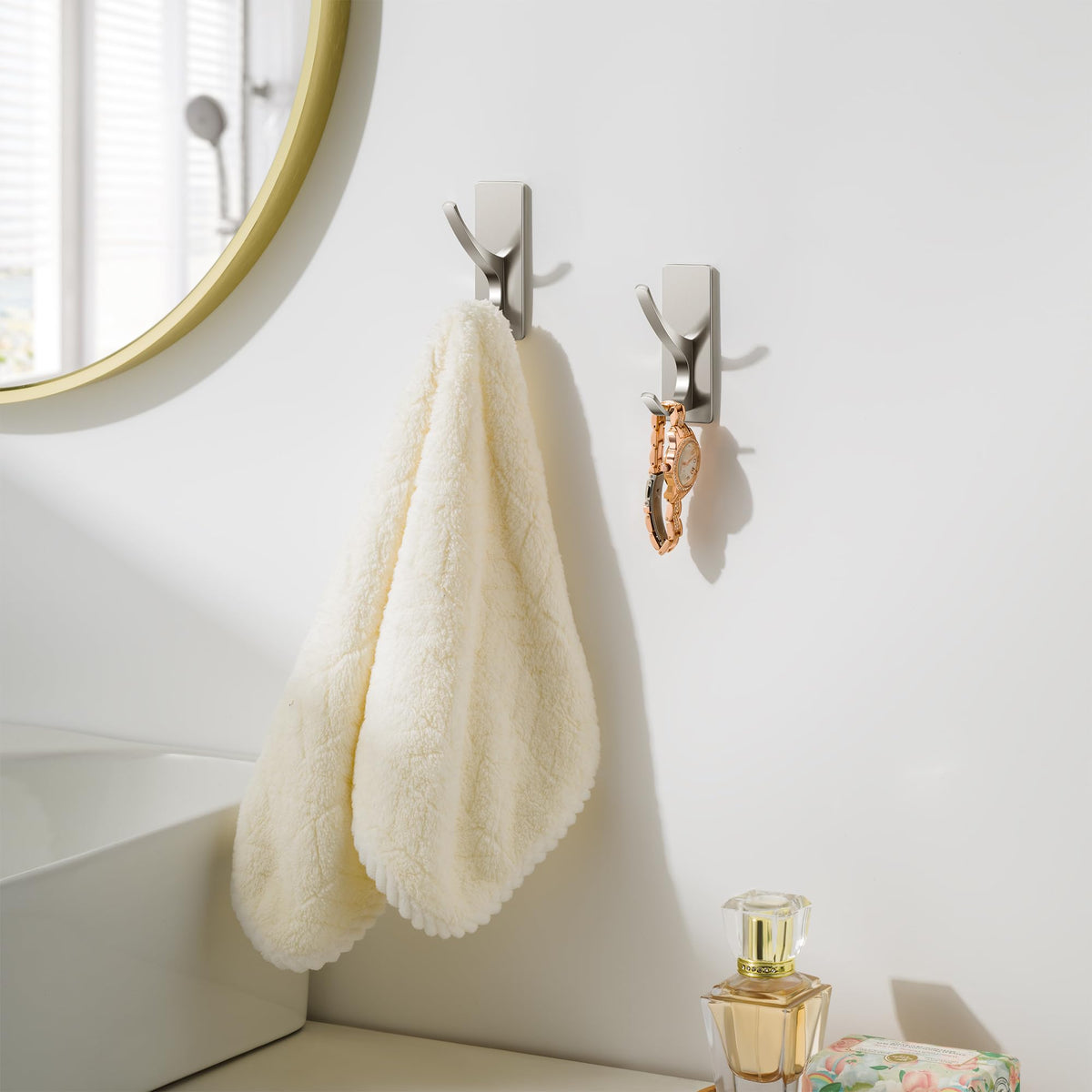 Josmimic brushed-nickel towel hook packaging and easy installation