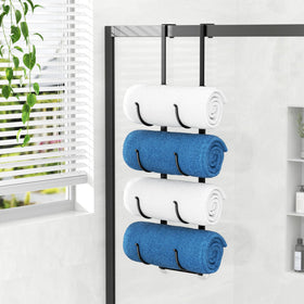 Josmimic towel organizer holds towels and blankets in compact space.