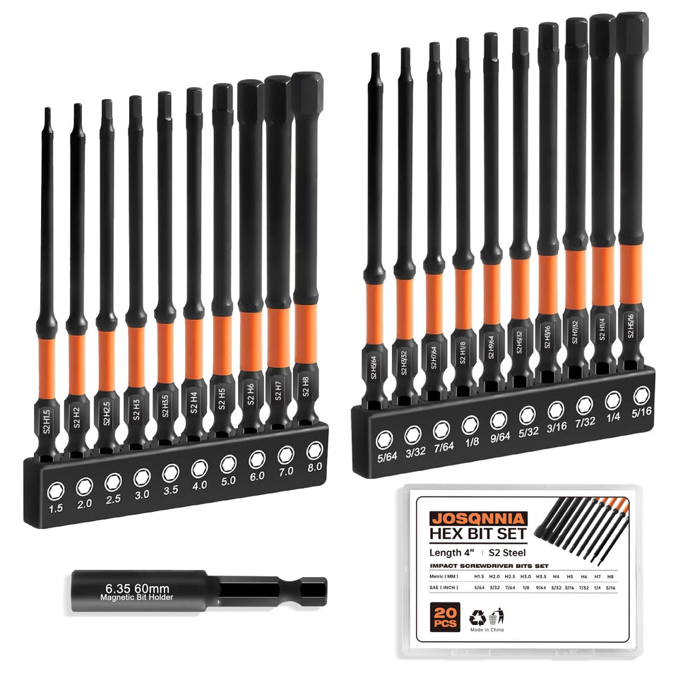 JOSQNNIA storage box keeps the 20-piece hex bit set organized and accessible.