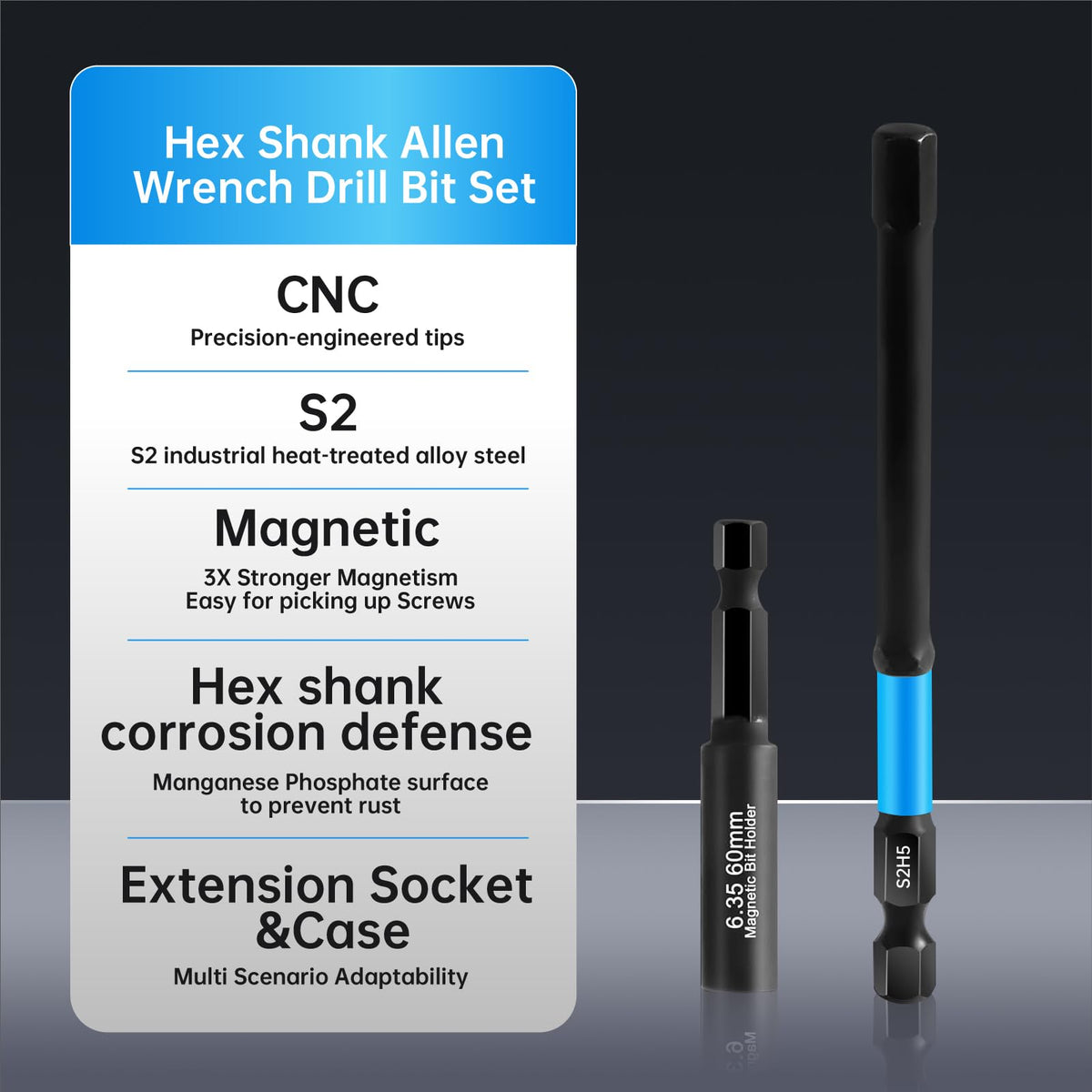 JOSQNNIA metric hex bits with deep extension for tight spaces