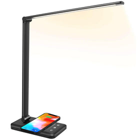 JOSTIC LED Desk Lamp multitask charging setup with wireless and USB charging