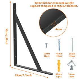 Joumoswk black steel 90-degree brackets offer durable shelving support.