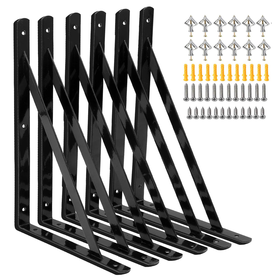 Joumoswk heavy-duty shelf brackets provide sturdy 12x8 inch wall support.