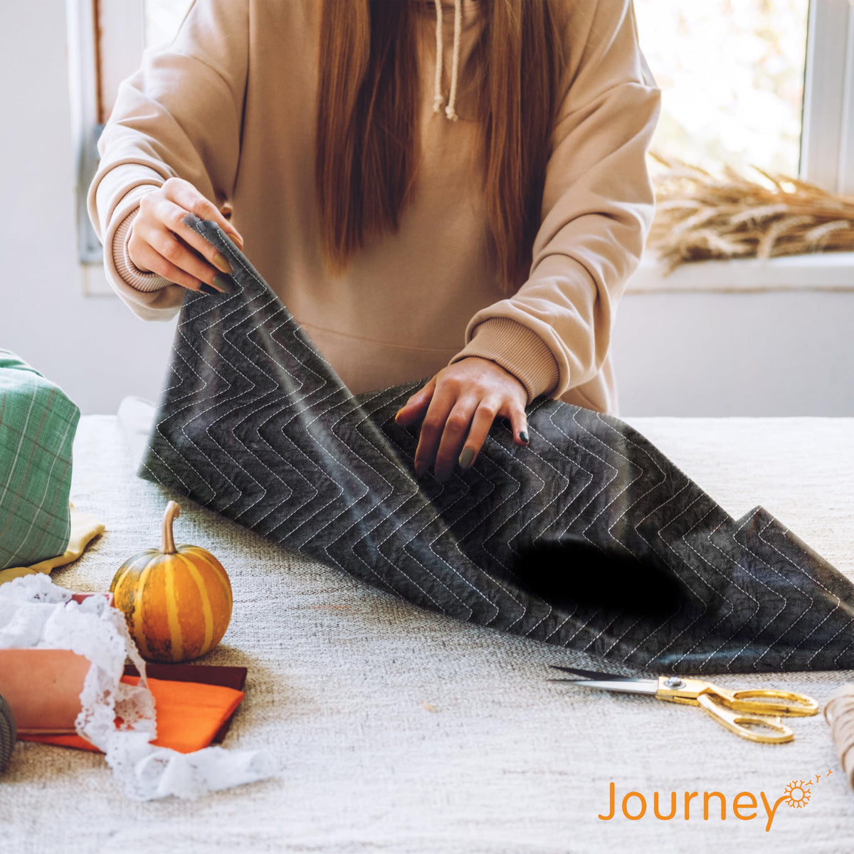 JourneyO blanket stored away helps minimize dust and dirt on items.