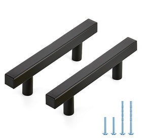 JOY DECOR 3-inch matte black square cabinet handle ready for kitchen and drawers.