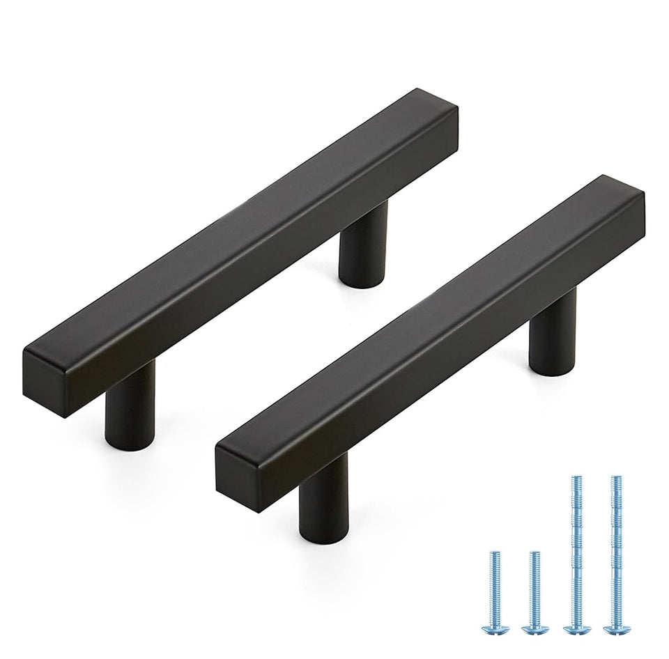 JOY DECOR 3-inch matte black square cabinet handle ready for kitchen and drawers.
